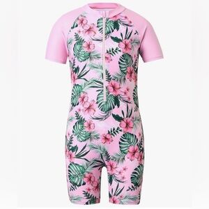 PatPat Pink and Green Kids Swim Rashguard